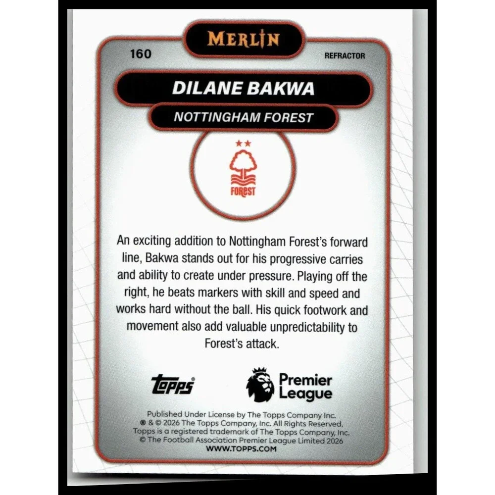 2026 Merlin Premier League #160 Dilane Bakwa Refractor